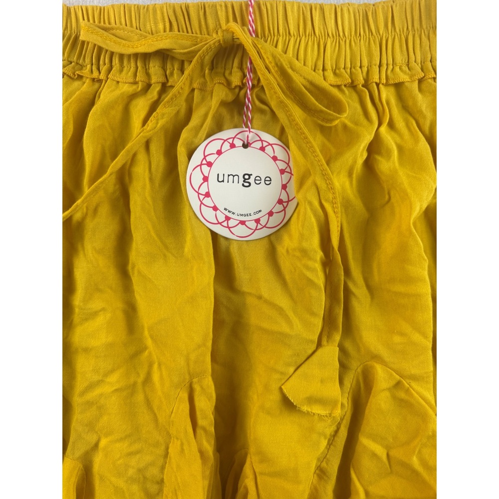 Umgee Ruffle‎ Mini Skirt Elastic Waistband Drawstring Yellow Women's Size S - Picture 2 of 7